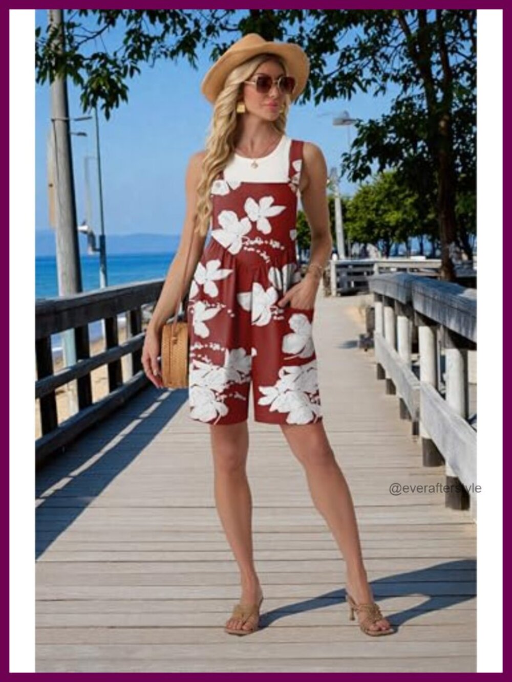 Lepunuo Women's Summer Short Romper Sleeveless Square Neck Pockets - Picture 2 of 5